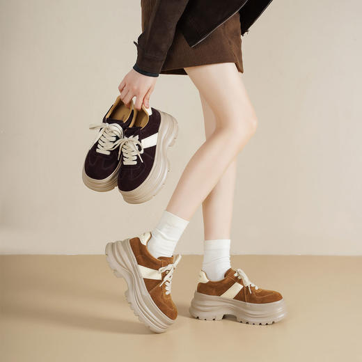 Westory2025年秋季厚底撞色休闲鞋系带运动板鞋深口单鞋W25CM76811 商品图4