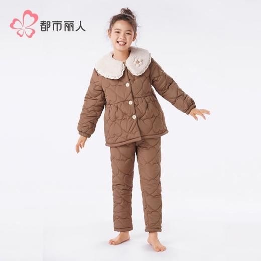 都市丽人睡衣女童风衣布儿童家居服长袖长裤中厚夹棉套装JHH1F6 商品图1