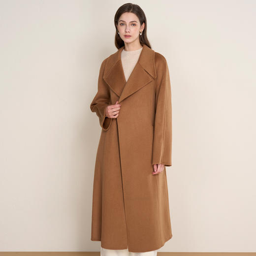 EITIE爱特爱宽松经典卡其色翻领长款纯羊毛呢大衣冬季新款D2514903 商品图3