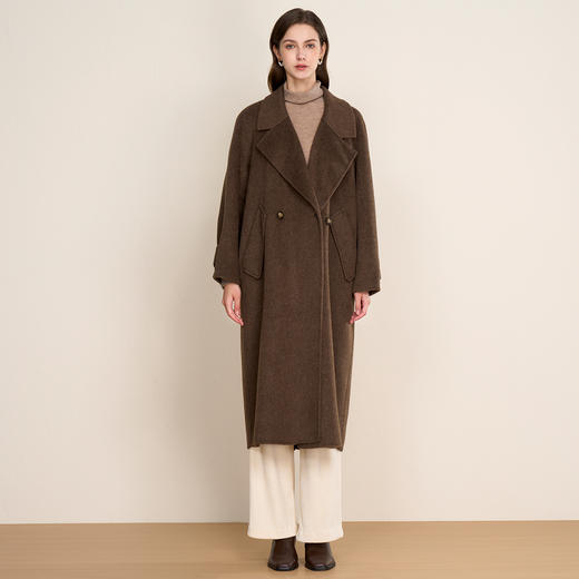 EITIE爱特爱宽松慵懒感深棕色时尚保暖羊毛呢大衣冬季新款D2514913 商品图1