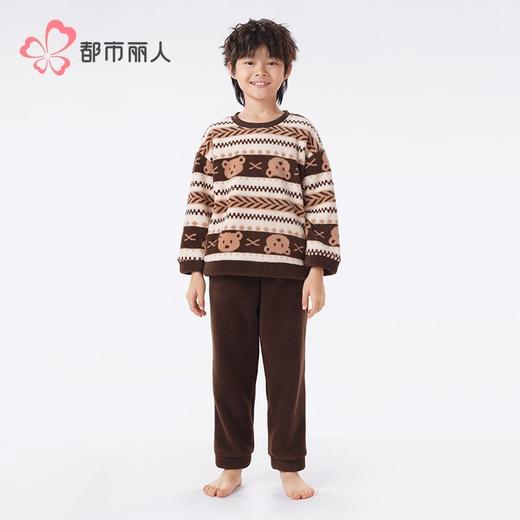 都市丽人睡衣男童女童蛋白绒家居服长袖长裤童装摇粒绒套装JHH9C3 商品图1