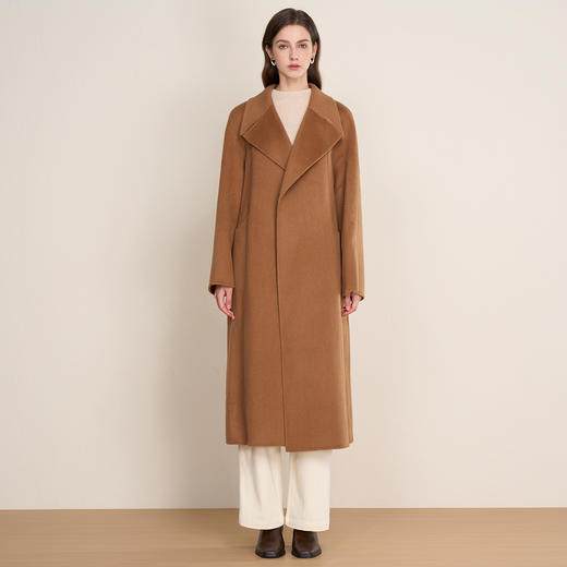 EITIE爱特爱宽松经典卡其色翻领长款纯羊毛呢大衣冬季新款D2514903 商品图1