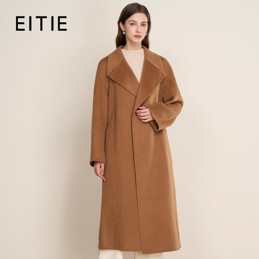 EITIE爱特爱宽松经典卡其色翻领长款纯羊毛呢大衣冬季新款D2514903 商品图0