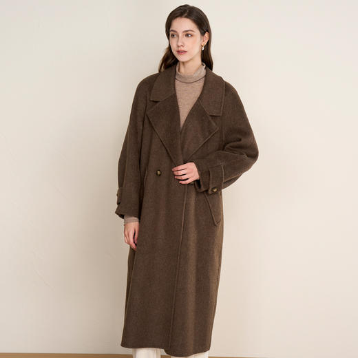 EITIE爱特爱宽松慵懒感深棕色时尚保暖羊毛呢大衣冬季新款D2514913 商品图3