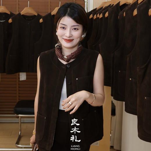 良木礼山羊皮圆领马甲（Q8132） 商品图0