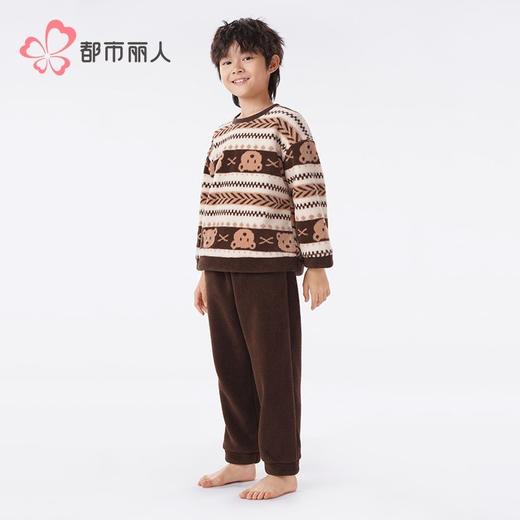都市丽人睡衣男童女童蛋白绒家居服长袖长裤童装摇粒绒套装JHH9C3 商品图2