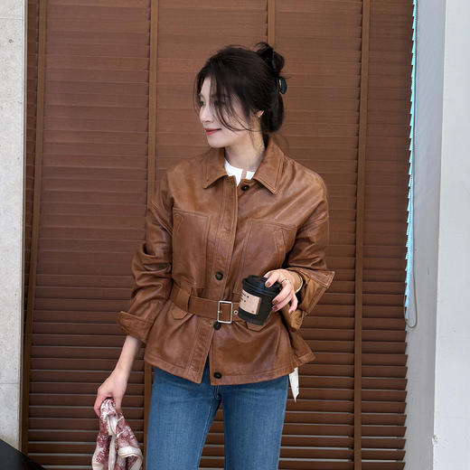 【预售7天】良木礼油蜡翻领夹克（腰带）（Q8130） 商品图0