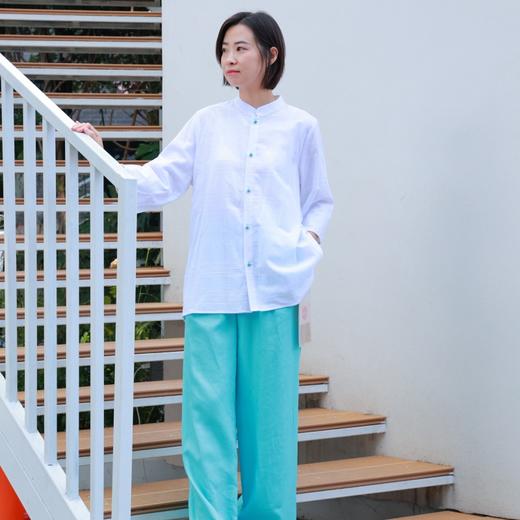 【抖音专属】衬衫+阔腿裤（24710656+24709615）霜花白+海天蓝 商品图0