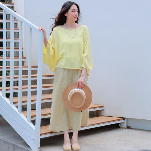 【抖音专属】新中式上衣+半裙（25808081黄白游+25706011春草色） 商品图0