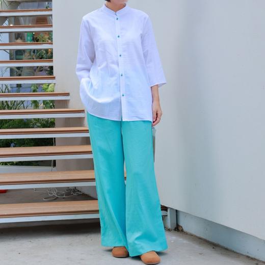 【抖音专属】衬衫+阔腿裤（24710656+24709615）霜花白+海天蓝 商品图1
