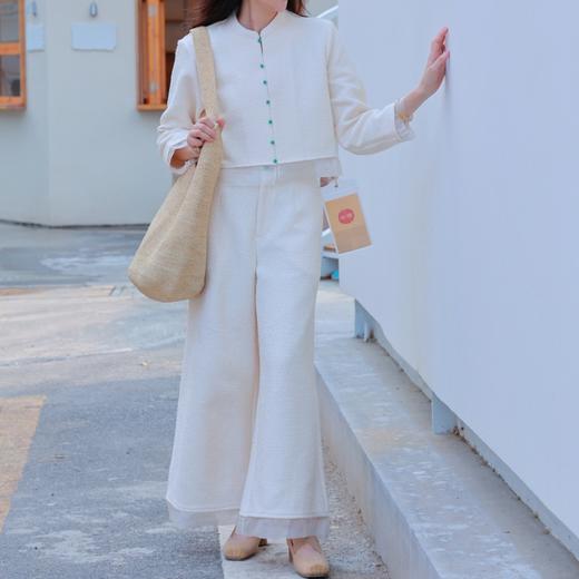 【抖音专属】中式上衣（21705055-米汤娇）+中腰阔腿裤21709056b-米汤娇 商品图1