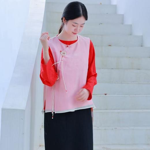 【抖音专属】A摆马甲+新中式上衣（24704133+25708182）银朱+丹罽 商品图1