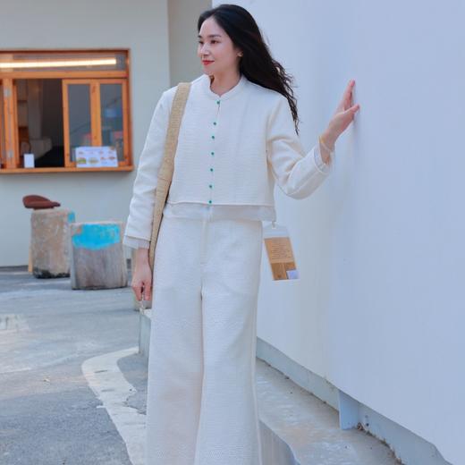 【抖音专属】中式上衣（21705055-米汤娇）+中腰阔腿裤21709056b-米汤娇 商品图0