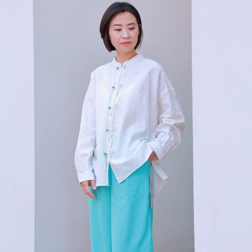 【抖音专属】中式衬衫+阔腿裤（24710833+24709615）霜色+海天蓝 商品图1