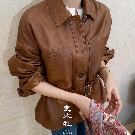 【预售7天】良木礼油蜡翻领夹克（腰带）（Q8130） 商品图3