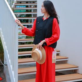 【抖音专属】中式马甲+新中式连衣裙（24704837玄黑+25707070丹罽）