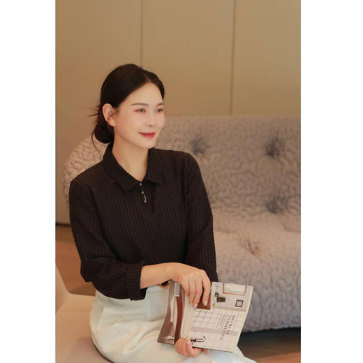 【抖音专属】翻领衬衫+半裙（24808060+24706344）玄黑+缟羽 商品图0