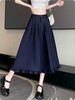 【秋新品】剪标-藏青花边一粒扣半身裙-喜出 商品缩略图0