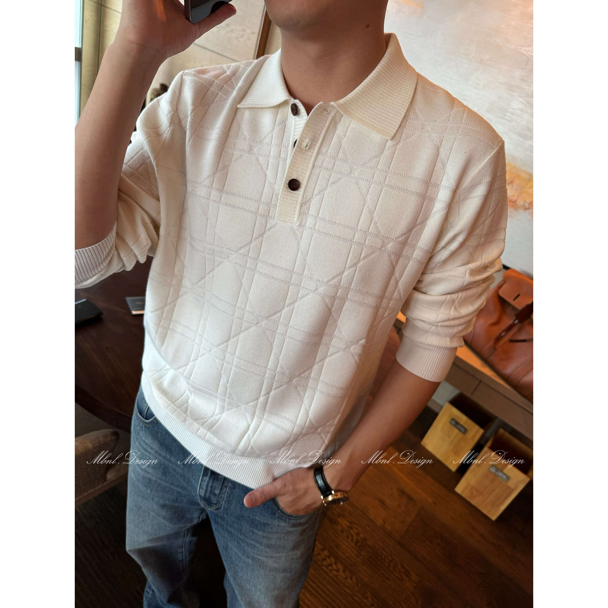 「D.R纱线」秦磊男装绵羊毛混纺软糯针织POLO衫LL-WSY1120 N9商品图3