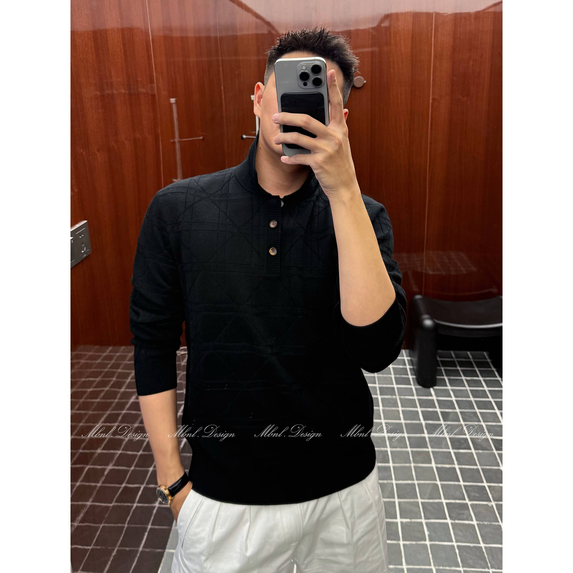 「D.R纱线」秦磊男装绵羊毛混纺软糯针织POLO衫LL-WSY1120 N9商品图2