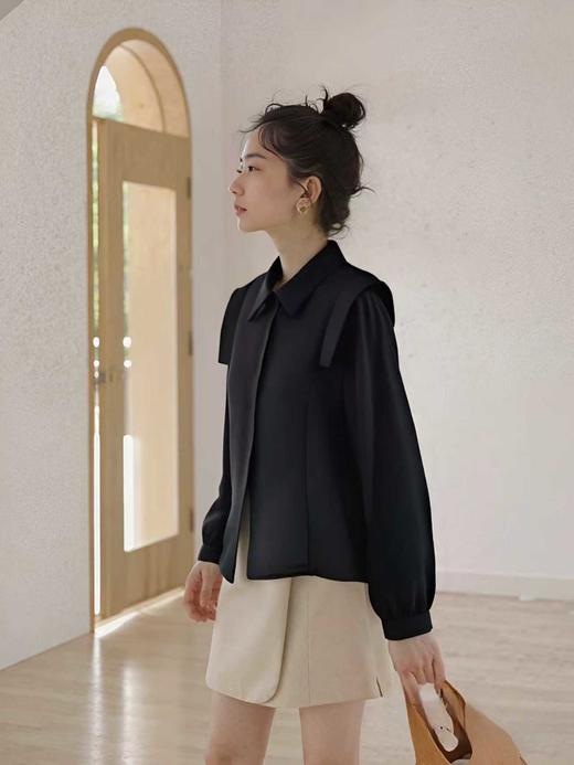 【秋新品】古泥品牌7066飞飞袖黑色衬衫-喜出 商品图1