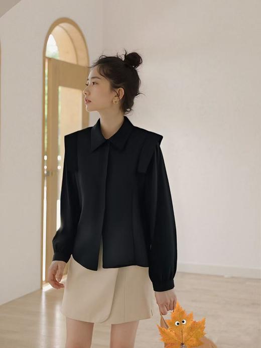 【秋新品】古泥品牌7066飞飞袖黑色衬衫-喜出 商品图0