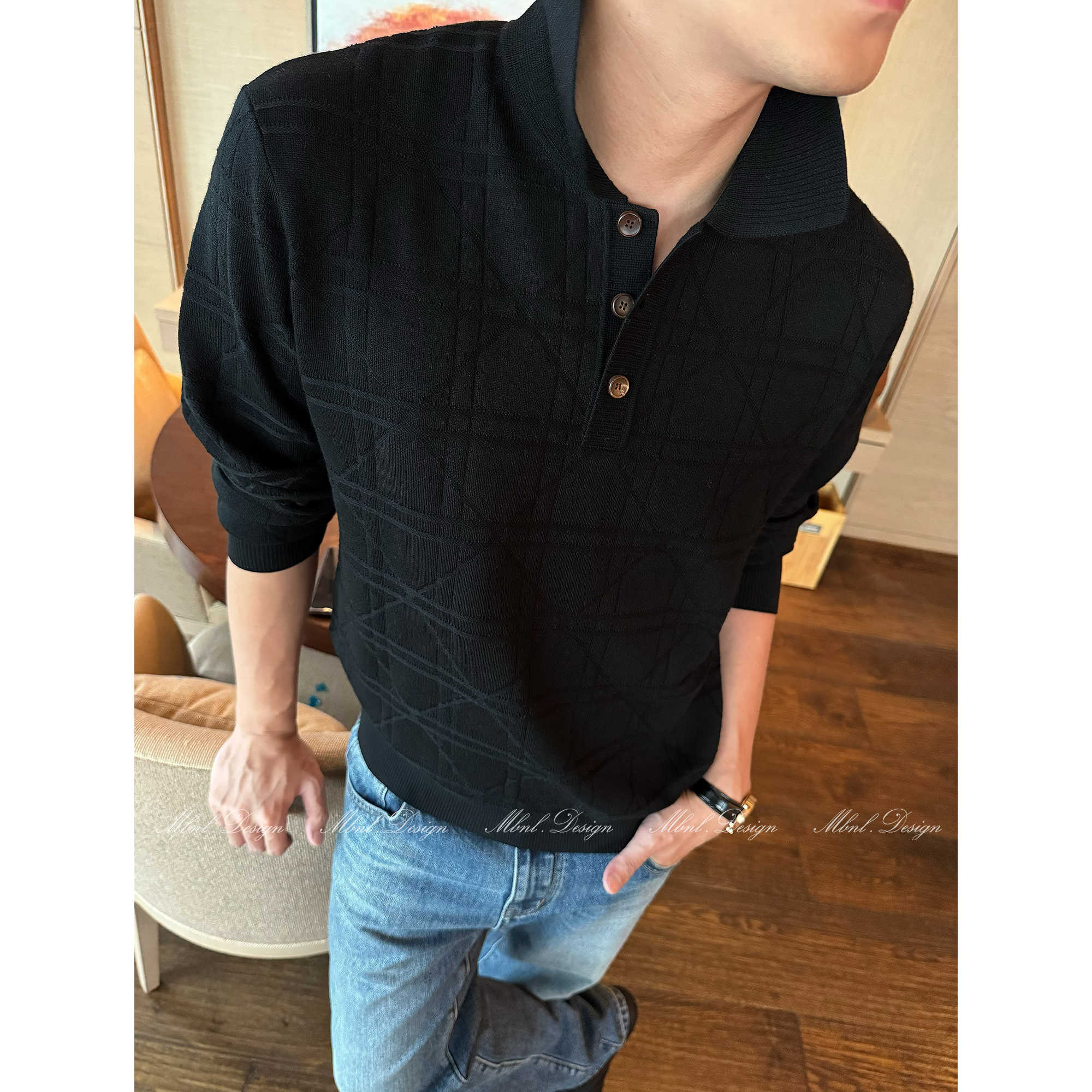 「D.R纱线」秦磊男装绵羊毛混纺软糯针织POLO衫LL-WSY1120 N9商品图4