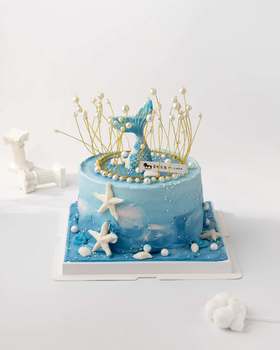蓝色鱼尾生日蛋糕