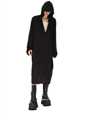Rick Owens | 秀款长袖黑色及膝长袍CONCORDIANS