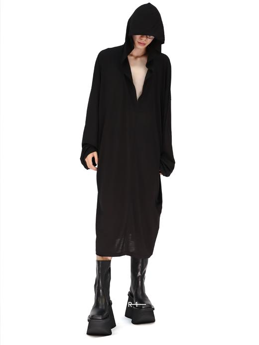 Rick Owens | 秀款长袖黑色及膝长袍CONCORDIANS 商品图0