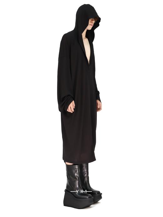 Rick Owens | 秀款长袖黑色及膝长袍CONCORDIANS 商品图4