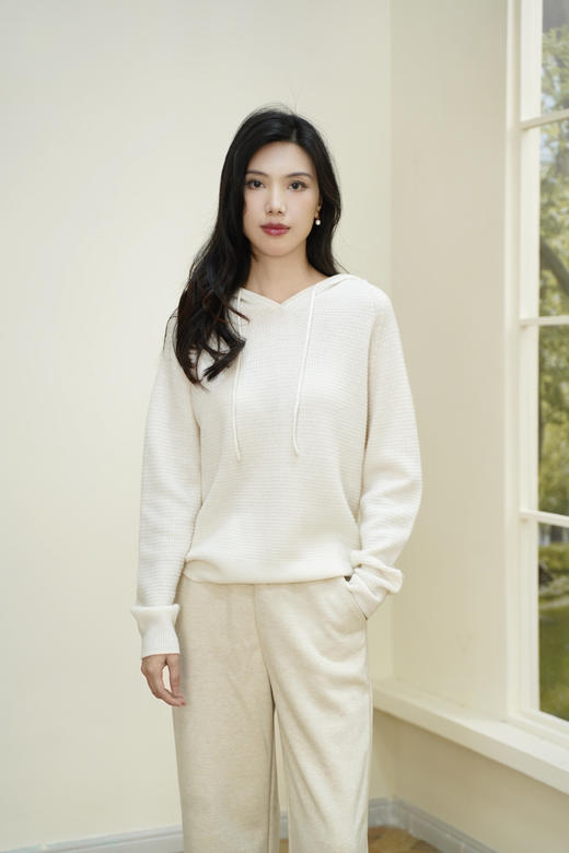  臣禾【菠萝纹帽衫】100%绵羊毛连帽休闲针织衫	JZ253090475 商品图4