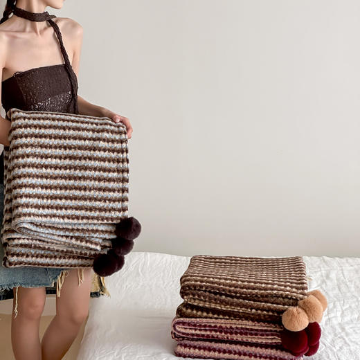 自然醒羊卷妮双面盖毯午睡毯小香风沙发毯床尾毯车载毯子MT 商品图4