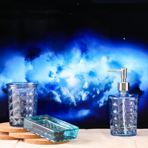 西班牙进口VSM玻璃卫浴三件套 菱格 蓝色 商品图6