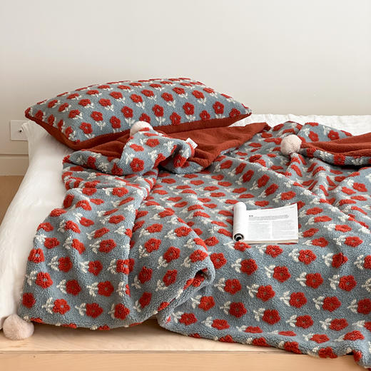 【换季出清】自然醒羊羔毛提花双面盖毯午睡毯复古治愈沙发毯床尾毯车载毯子MT 商品图9