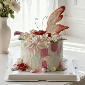 蝶舞花庭 手绘花艺蛋糕