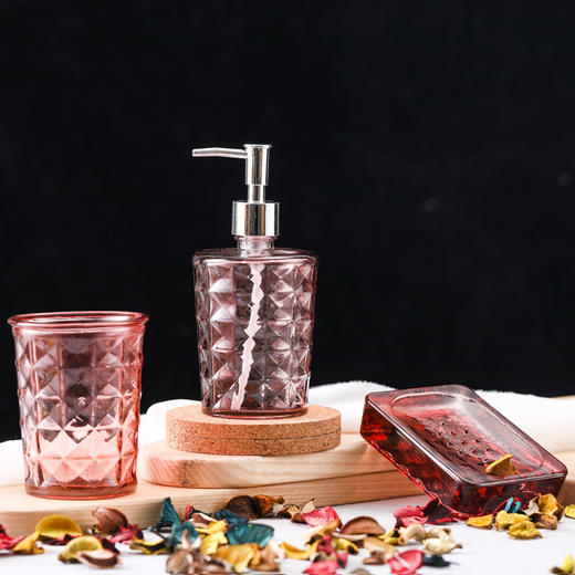 西班牙进口VSM玻璃卫浴三件套 菱格 粉色 商品图6