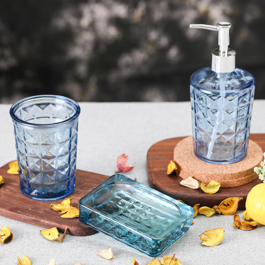 西班牙进口VSM玻璃卫浴三件套 菱格 蓝色 商品图5