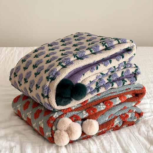 【换季出清】自然醒羊羔毛提花双面盖毯午睡毯复古治愈沙发毯床尾毯车载毯子MT 商品图3