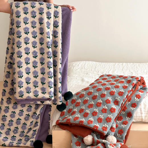 【换季出清】自然醒羊羔毛提花双面盖毯午睡毯复古治愈沙发毯床尾毯车载毯子MT 商品图1