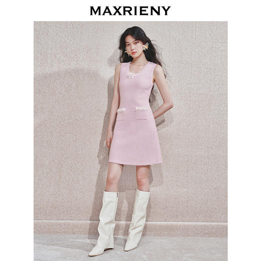 【商场同款】MAXRIENY华夫格肌理感连衣裙无袖挂脖背心吊带裙子(货号:MC85DR536) 商品图1