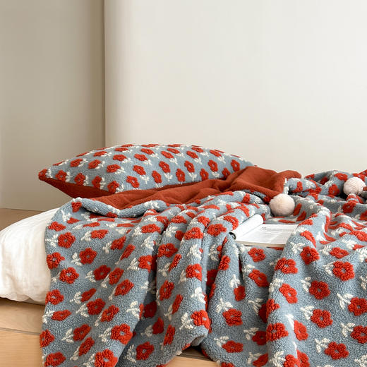 【换季出清】自然醒羊羔毛提花双面盖毯午睡毯复古治愈沙发毯床尾毯车载毯子MT 商品图12