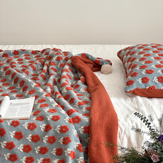 【换季出清】自然醒羊羔毛提花双面盖毯午睡毯复古治愈沙发毯床尾毯车载毯子MT 商品图6