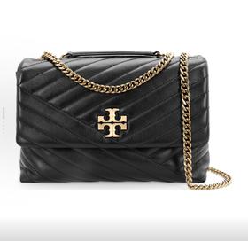 TORY BURCH Kira 人字绗缝皮拼链条肩带 皮革 单肩斜挎包 大号 女款 黑色