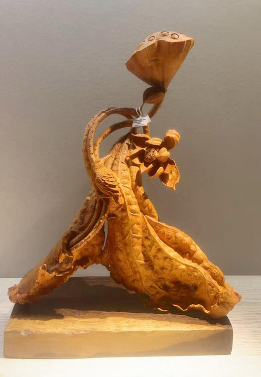 翠鸟荷趣（立）°黄杨木摆件 商品图0