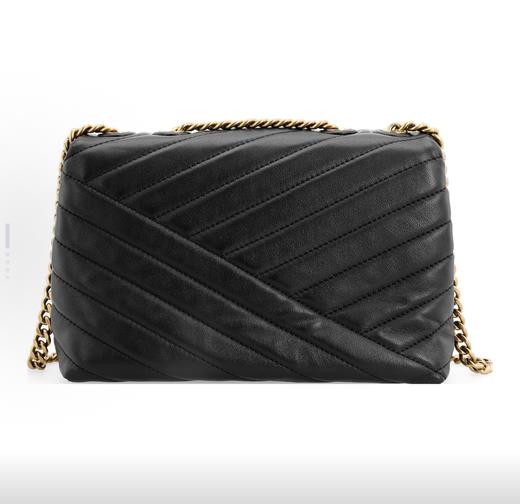 TORY BURCH 汤丽柏琦Kira轧制黄铜配件标志性的斜面双TLogo皮革斜挎单肩包小号女款黑色 商品图1