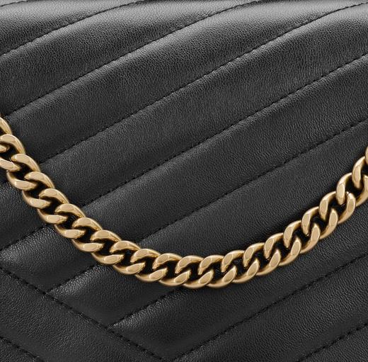 TORY BURCH Kira 人字绗缝皮拼链条肩带 皮革 单肩斜挎包 大号 女款 黑色 商品图6