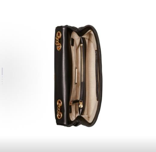 TORY BURCH Kira 人字绗缝皮拼链条肩带 皮革 单肩斜挎包 大号 女款 黑色 商品图4