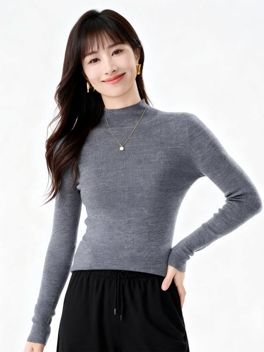 L1 臣禾【享瘦毛衫】100%精纺羊毛修身半高领打底衫套头针织衫 	JZ253091175 商品图11