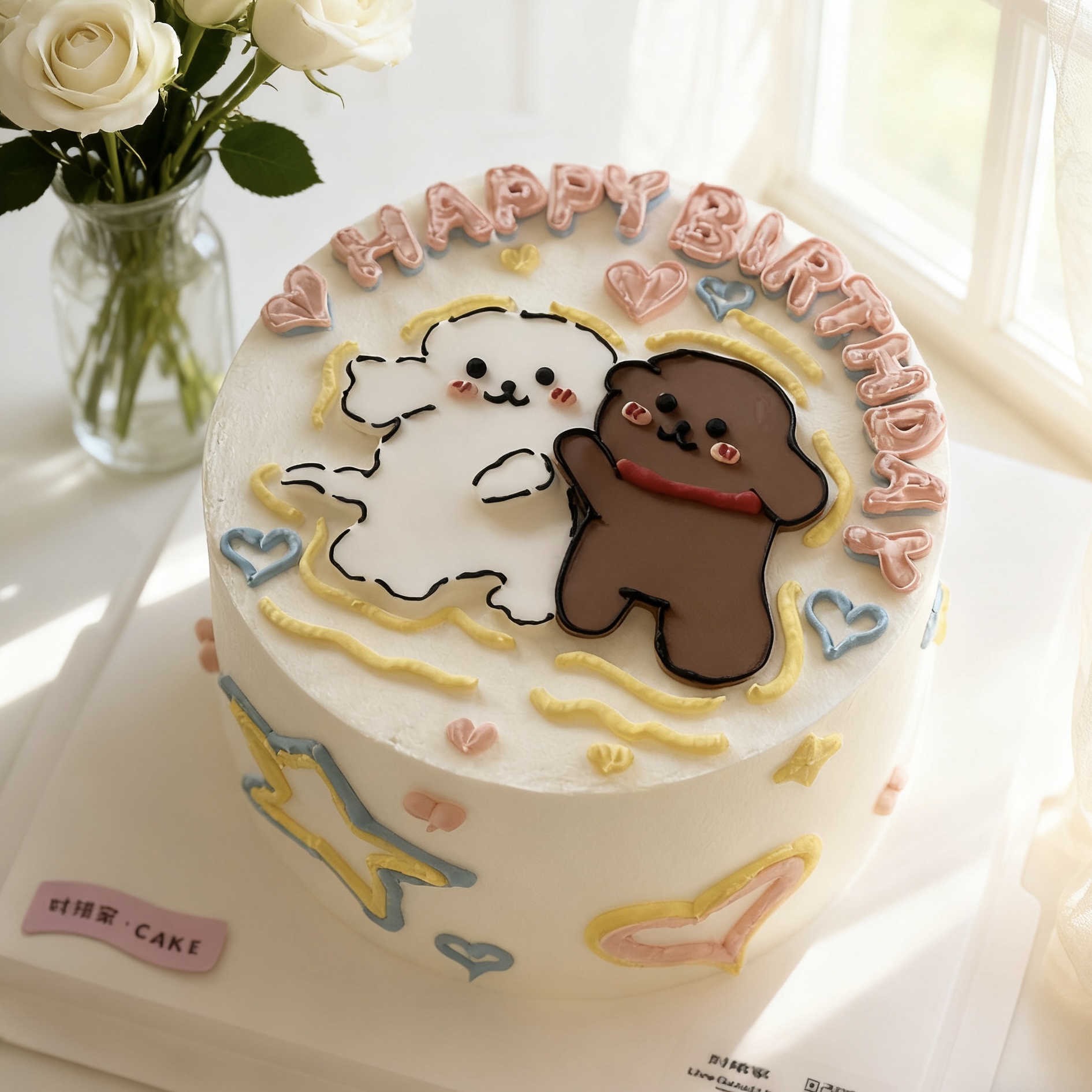 线条小狗 - 手绘奶油蛋糕